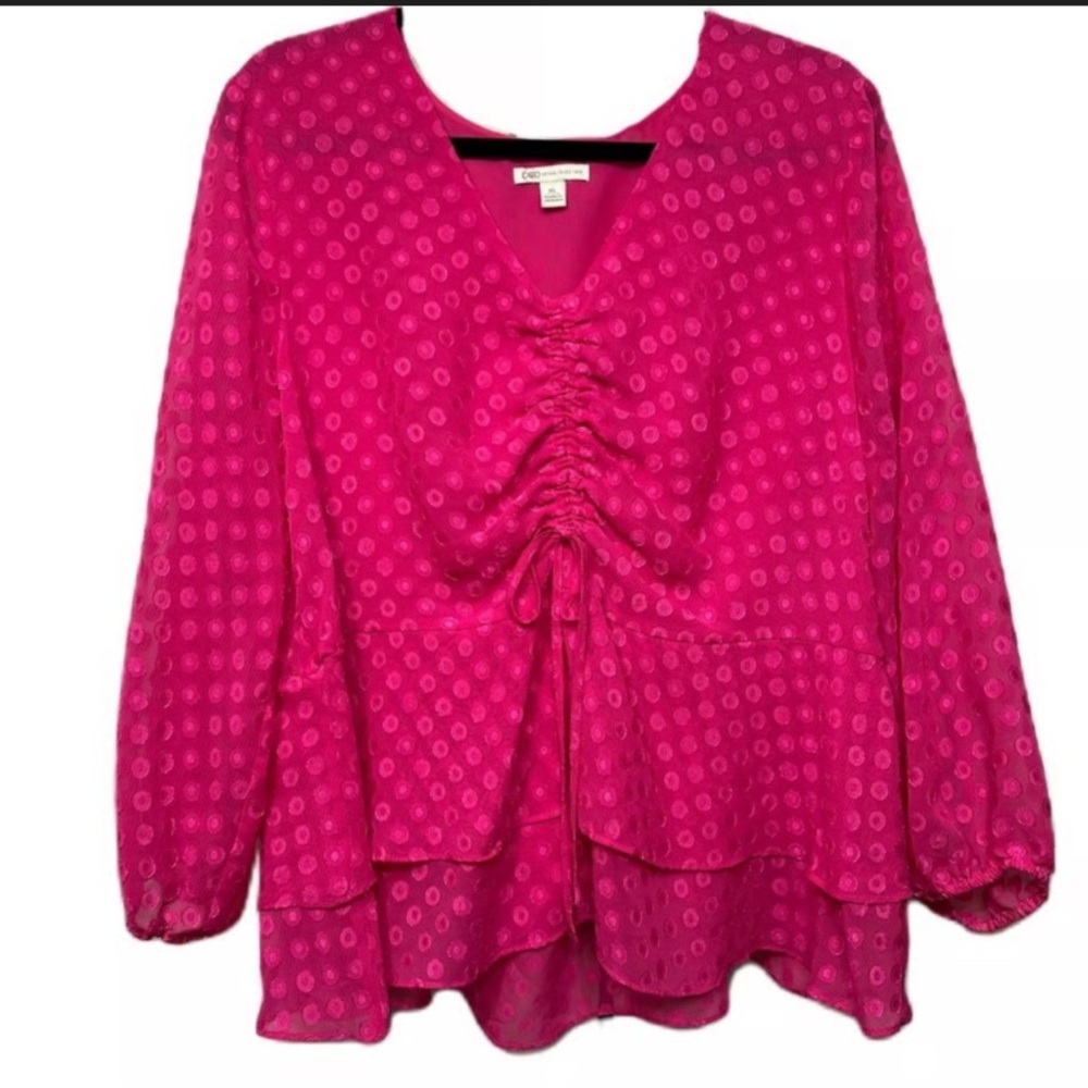 Cato Fuchsia Polka Dot Blouse Size 14/16